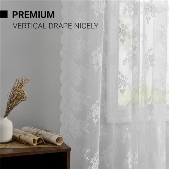 Lace Curtains 84 Inches Long - Floral Embroidery Country Lace Sheer Curtains - Picture 4 of 7